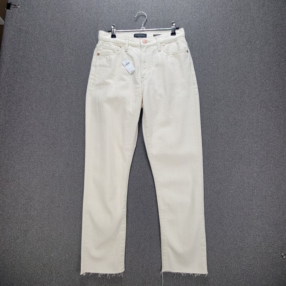 Banana Republic Size 27 Ivory Premium Denim High Rise Straight Raw Hem Jeans